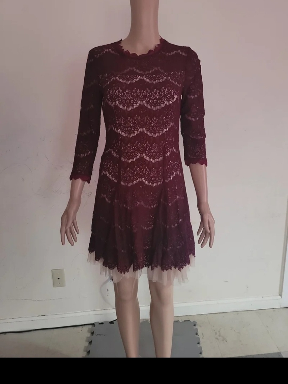 Cesca Burgundy Lace Mini Dress